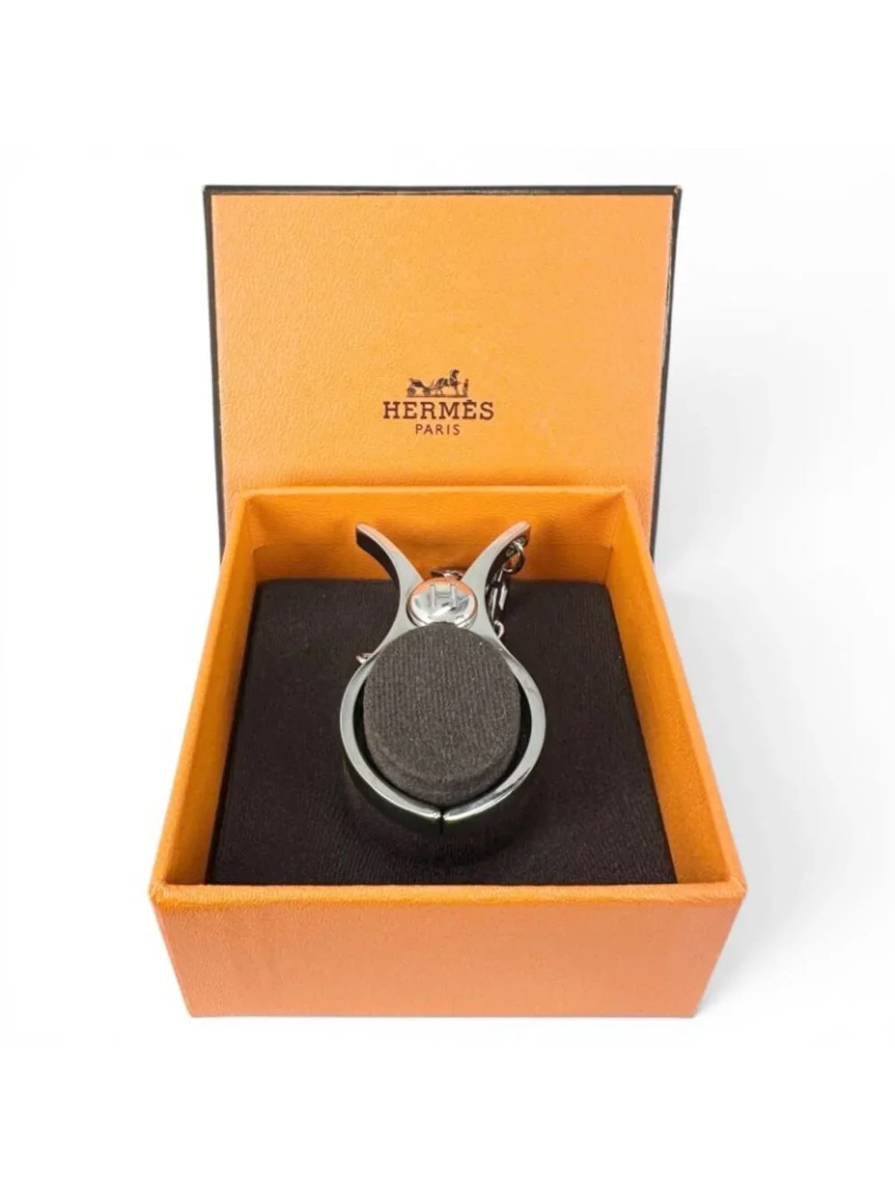 Hermes Filou Logo Glove Holder Strap Silver Gloves